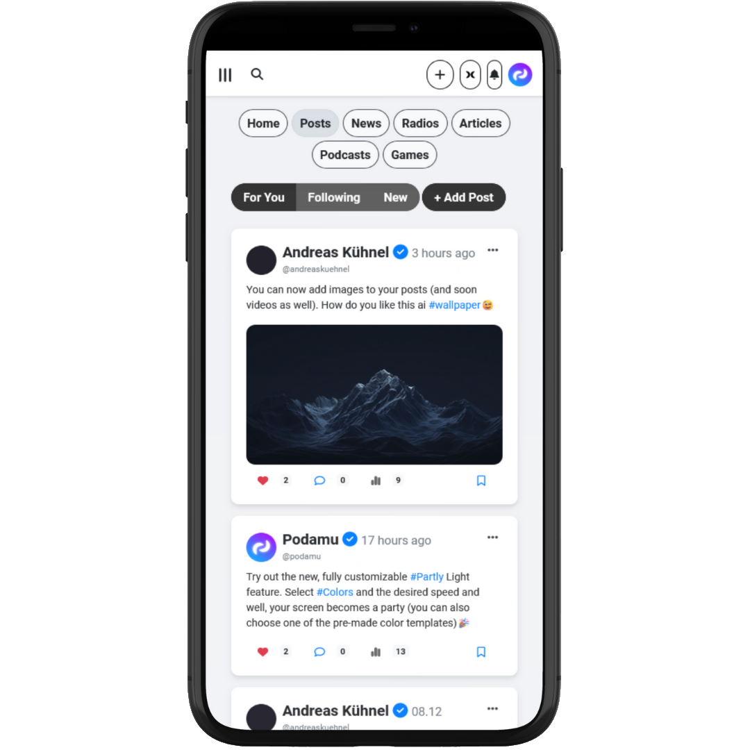 Podamu Posts Dark Mobile Mockup
